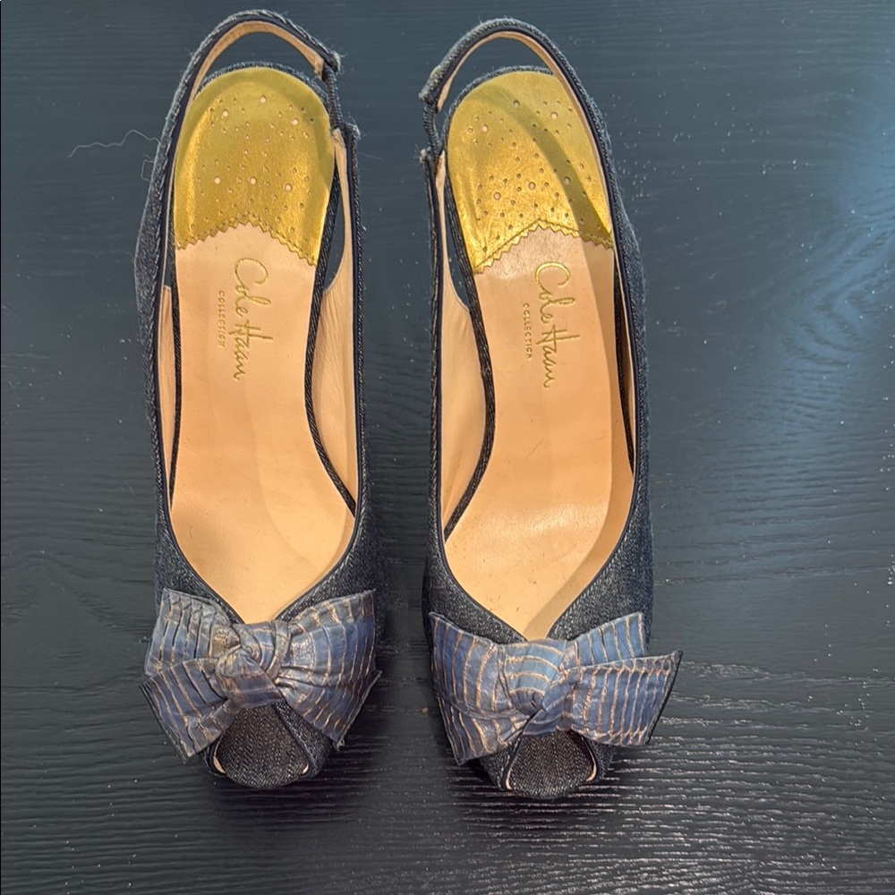 Cole Haan Blue Heels with Bow Detail
